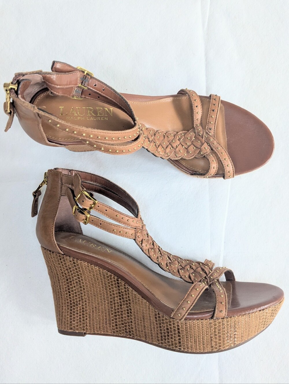 LAUREN RALPH LAUREN Quanita Leather Studded Wedge Sandal